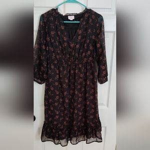 Isabel maternity dress black with brown flowers and silver accent stripes